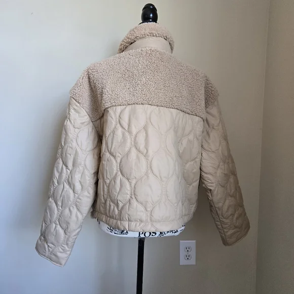 Athleta Fleece Hybrid Jacket Womens XL Tan Cropped - Picture 4 of 12